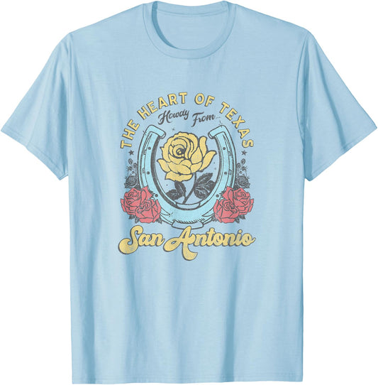 The Heart of Texas San Antonio Roses Horseshoe T-Shirt - T-Shirt | Light Blue