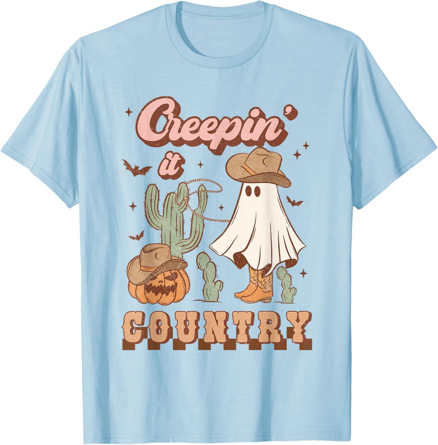 Retro Halloween Cowgirl Ghost Western Creepin' It Country T-Shirt - T-Shirt | Light Blue