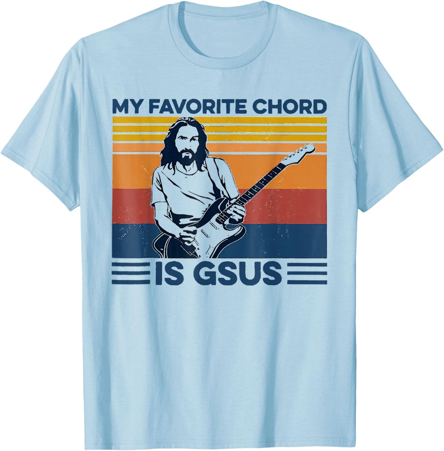 My Favorite Chord is Gsus Jesus Playing Guitar Vintage T-Shirt - T-Shirt | Light Blue