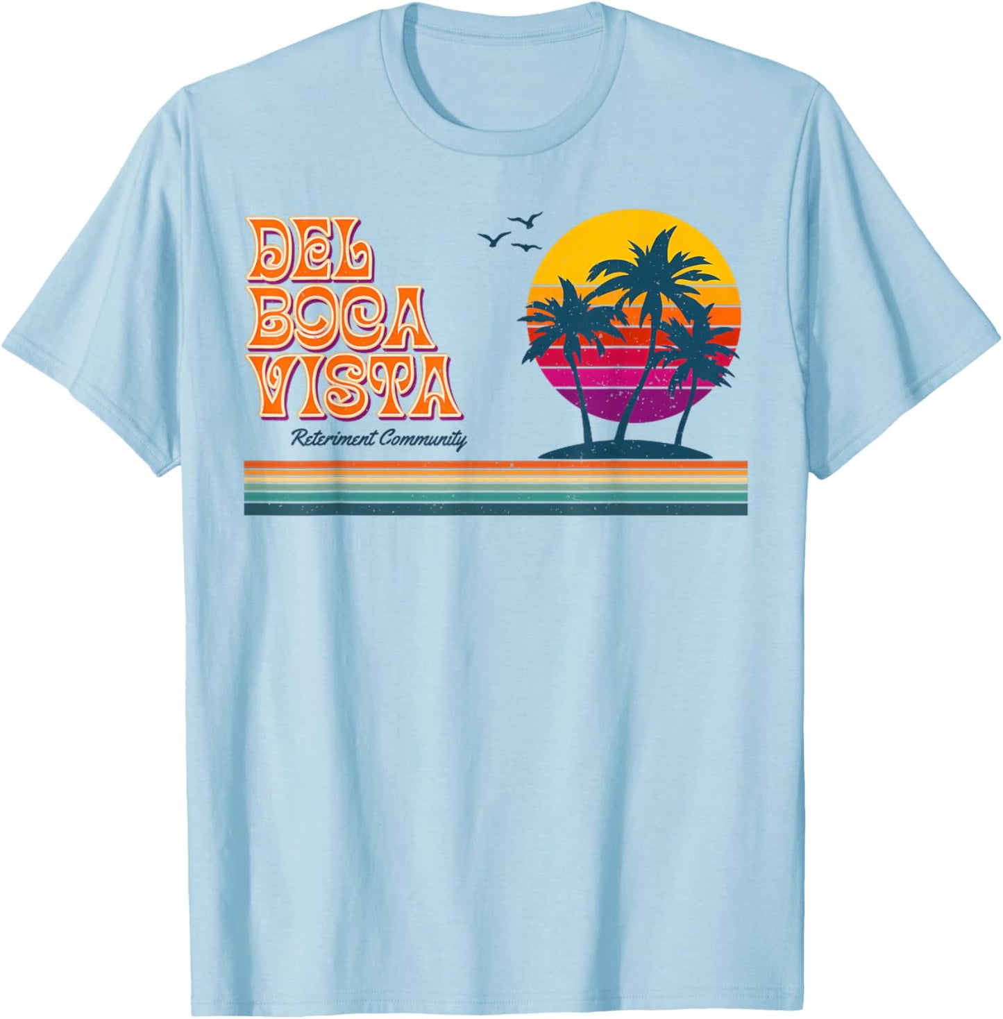 Vintage Del Boca Vista Sunset Palm trees T-Shirt - T-Shirt | Light Blue