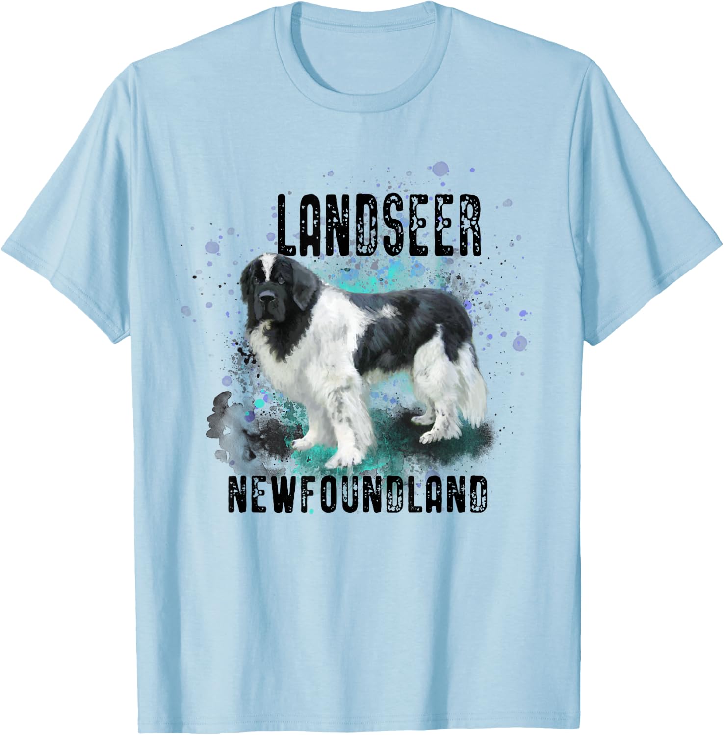 Brightly Painted Landseer Newfoundland Dog Breed T-Shirt - T-Shirt | Light Blue