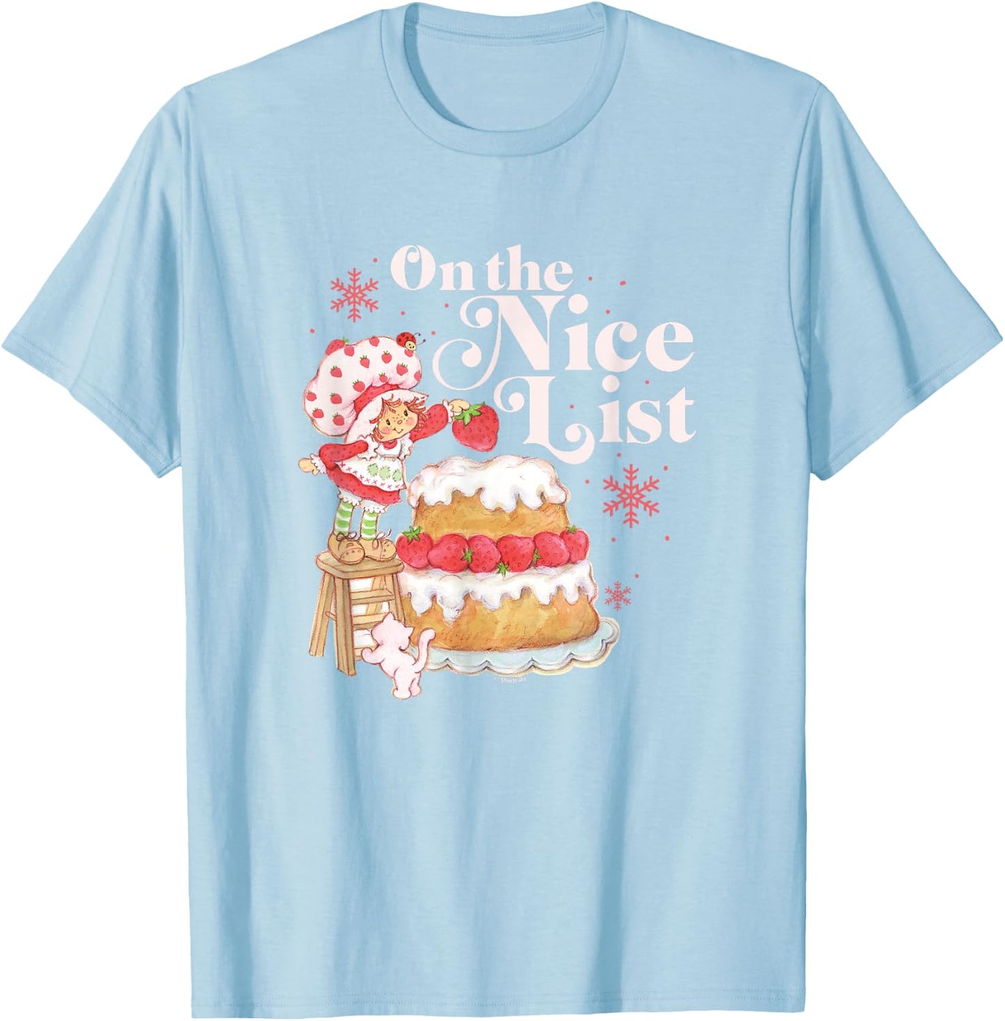 Strawberry Shortcake Christmas On The Nice List Chest Poster T-Shirt - T-Shirt | Light Blue