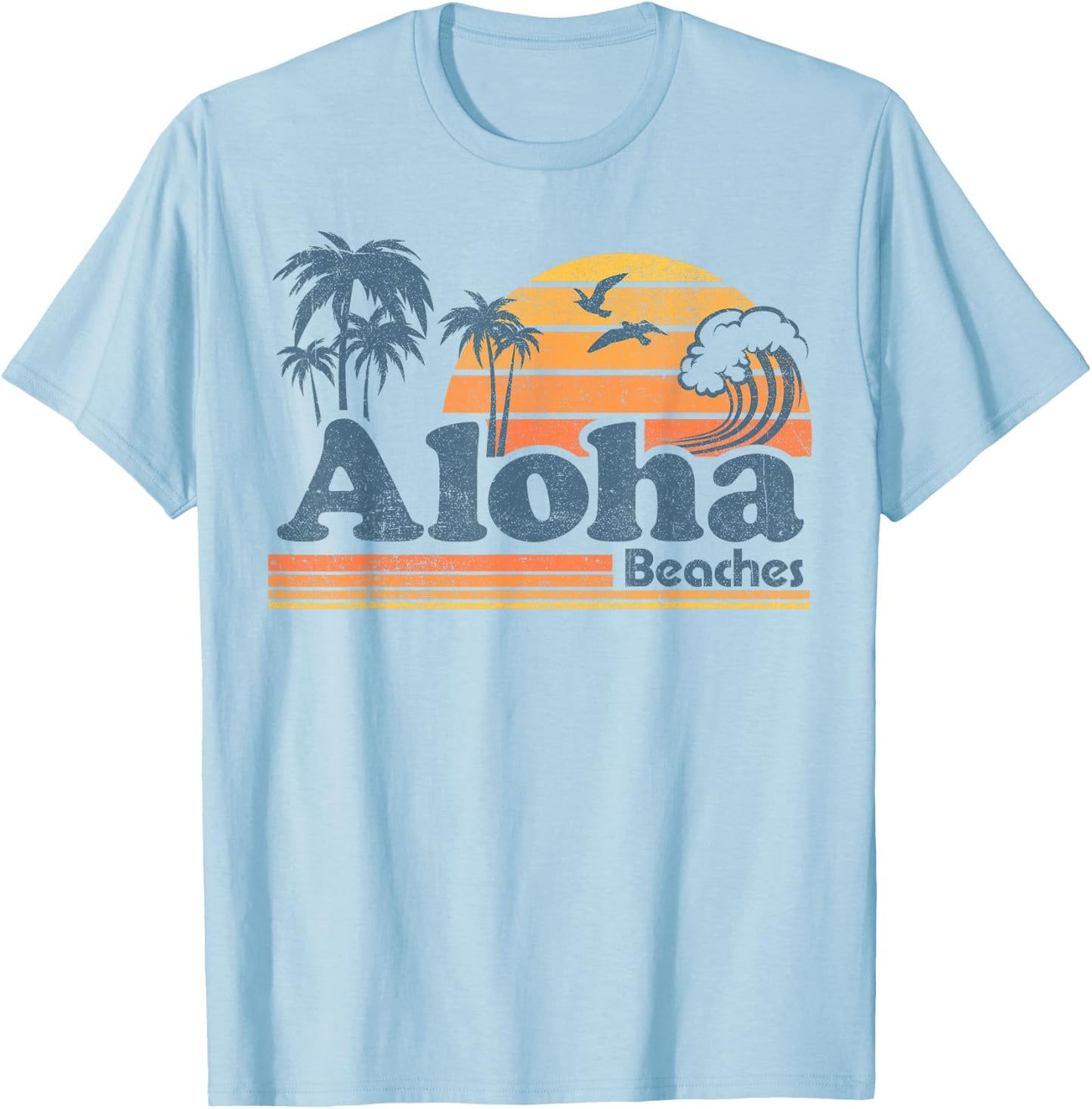 Aloha Beaches Hawaii Vintage Beach Surfing Retro Hawaiian T-Shirt - T-Shirt | Light Blue