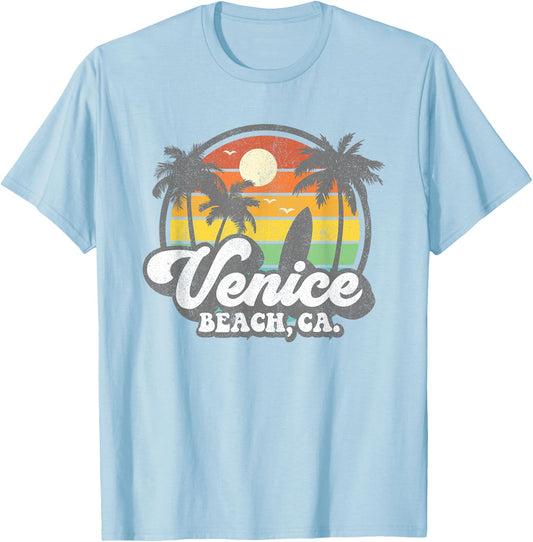 Vintage Venice Beach California CA Surfing Retro Surf Gift T-Shirt - T-Shirt | Light Blue
