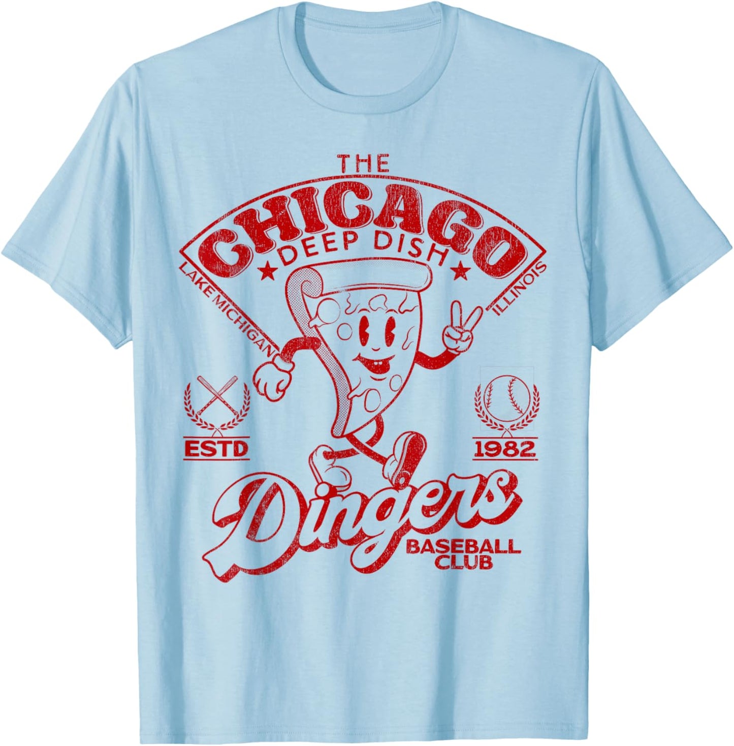 Chicago Deep Dish Dingers Minor League Retro Baseball Red T-Shirt - T-Shirt | Light Blue