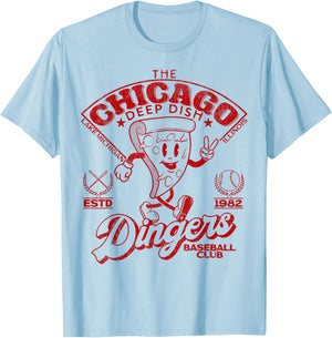 Chicago Deep Dish Dingers Minor League Retro Baseball Red T-Shirt - T-Shirt | Light Blue