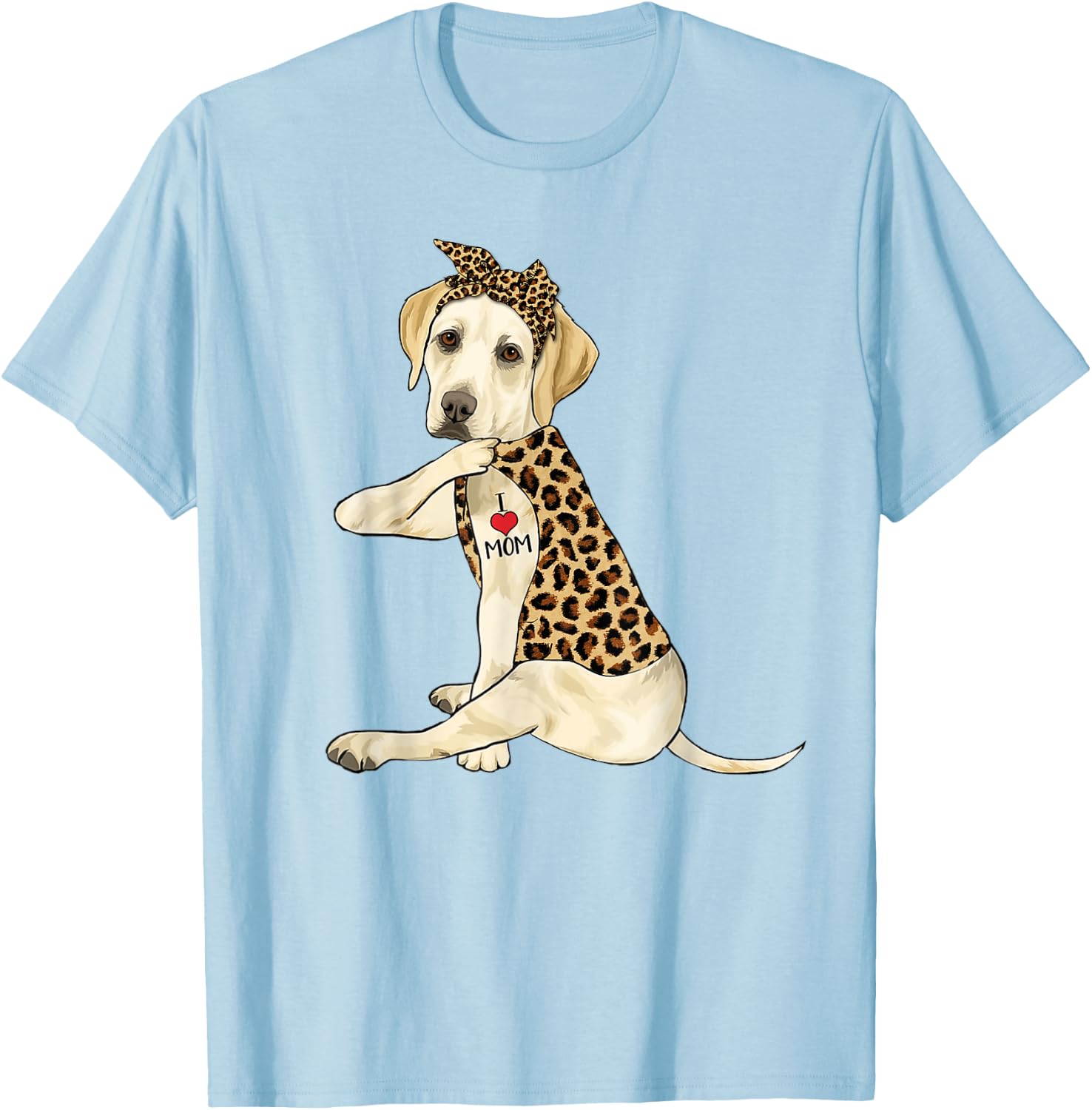 Labrador Lover I Love Mom Tattoo Leopard Mother's Day T-Shirt - T-Shirt | Light Blue