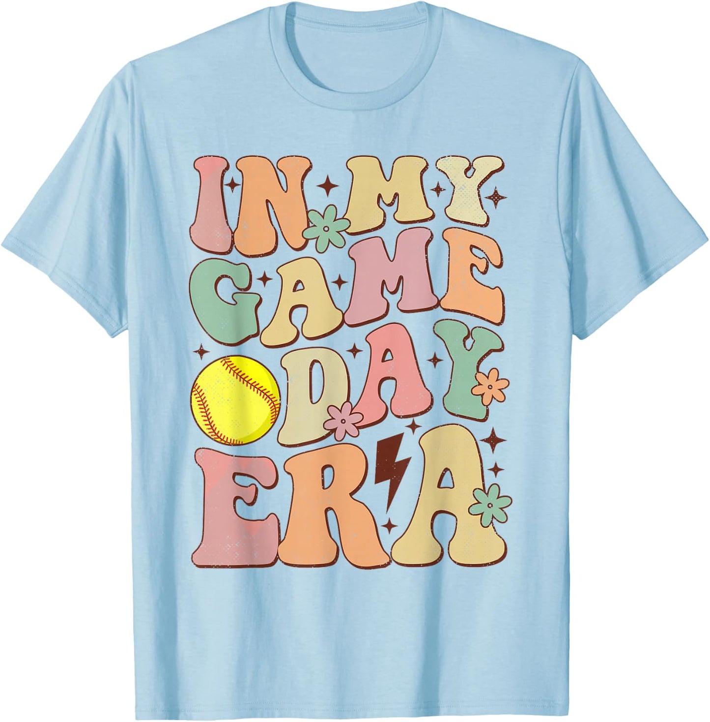 Groovy In My Game Day Era Softball Game Day Vibes Women Girl T-Shirt - T-Shirt | Light Blue