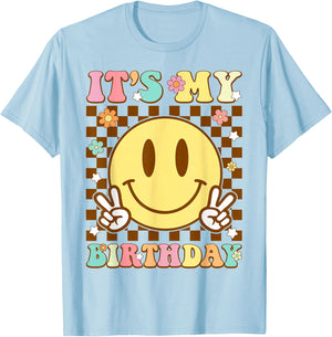 It's My Birthday Men Women Boys Girls Kid Retro Groovy Bday T-Shirt - T-Shirt | Light Blue
