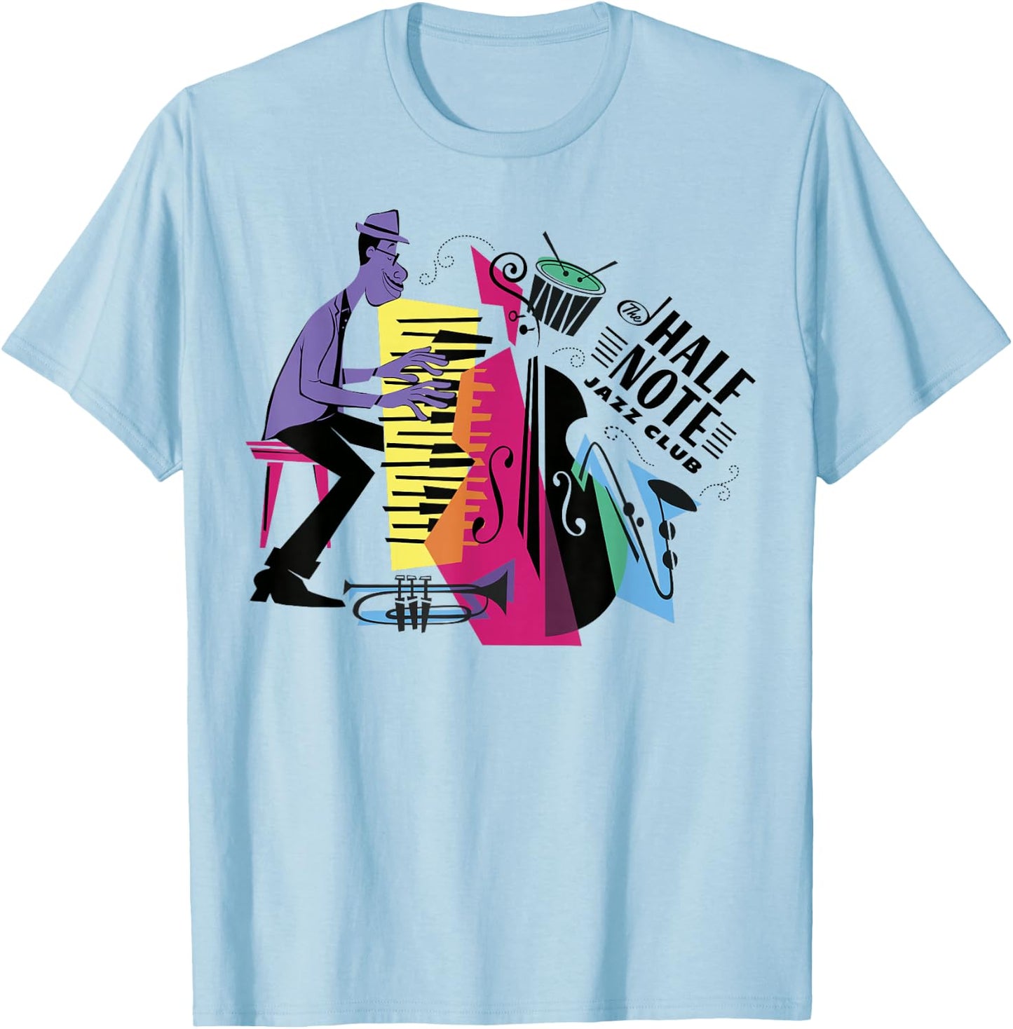 Disney Pixar Soul Half Note Jazz Club Collage Logo T-Shirt - T-Shirt | Light Blue