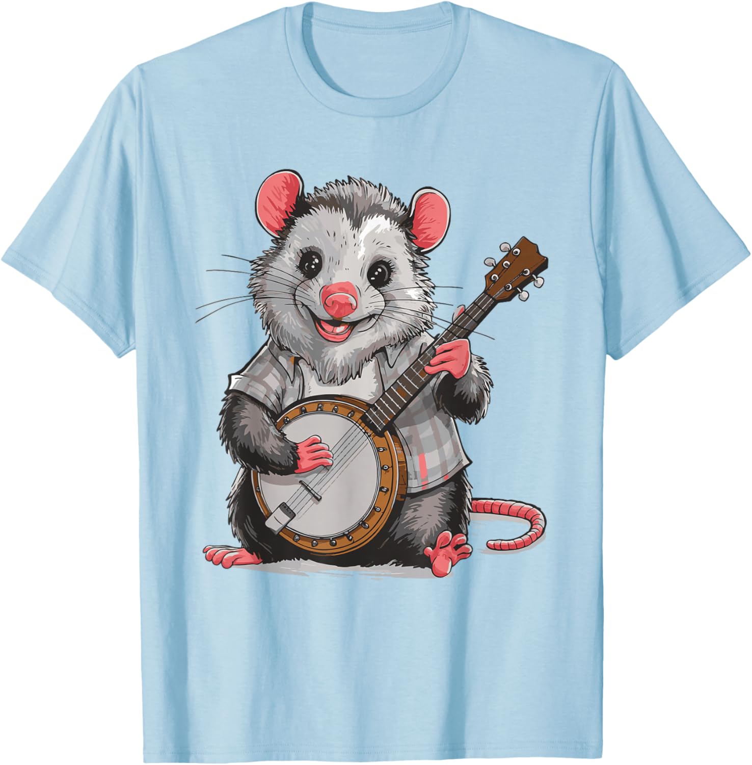Opossum Playing Banjo T-Shirt - T-Shirt | Light Blue