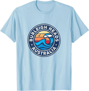 Burleigh Heads Australia Vintage Nautical Waves Design T-Shirt - T-Shirt | Light Blue