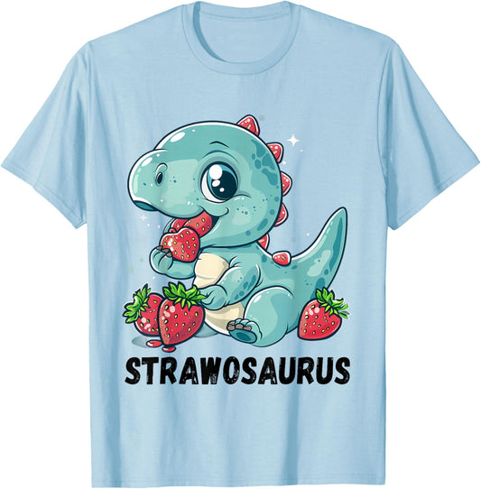 Strawberry Dinosaur Cute Dino Strawberries T-Rex Drawing T-Shirt - T-Shirt | Light Blue