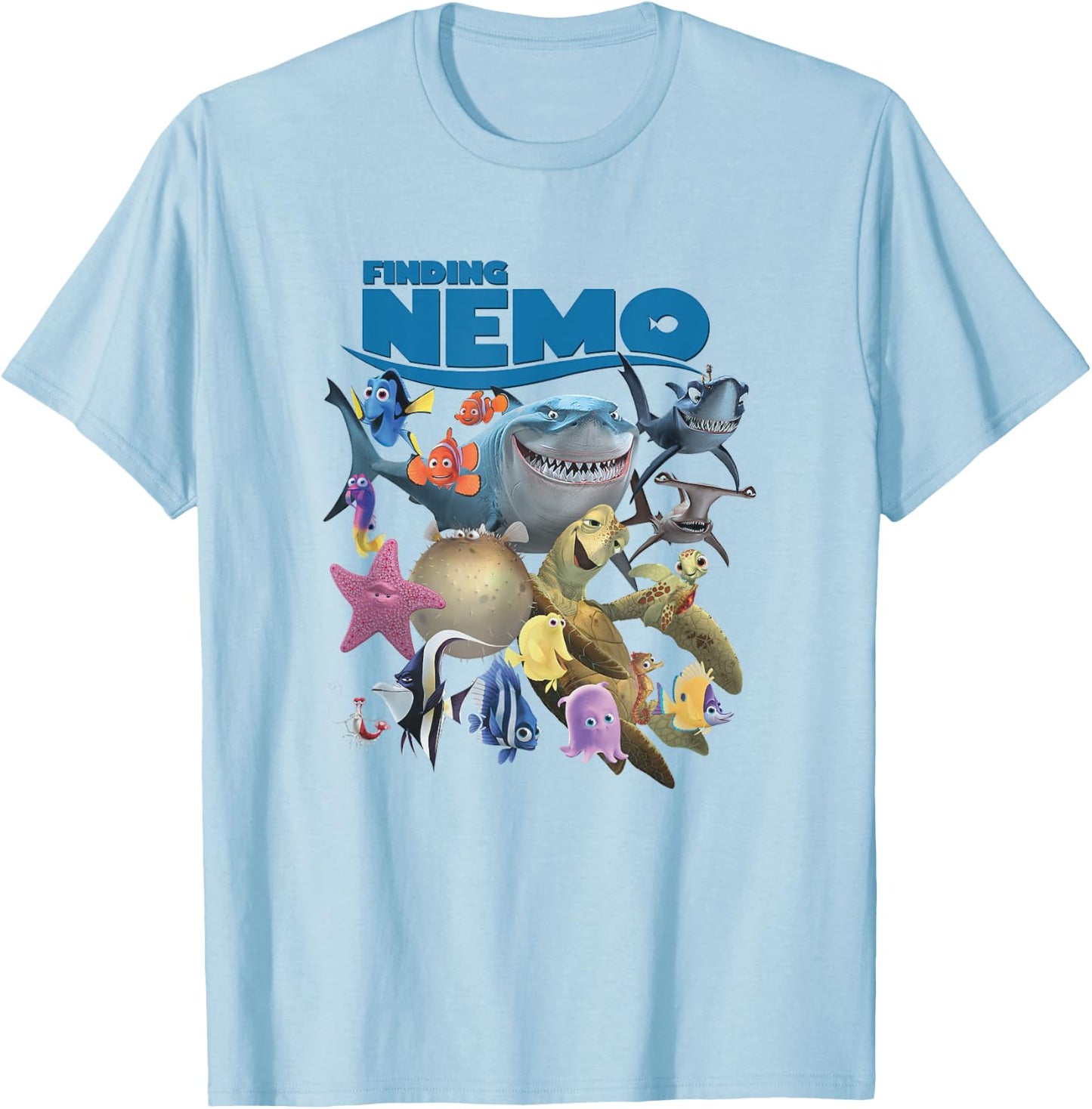 Disney Pixar Finding Nemo Iconic Characters Group Shot Logo T-Shirt - T-Shirt | Light Blue