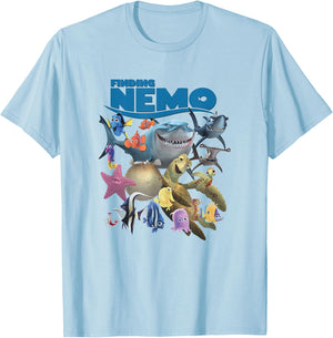Disney Pixar Finding Nemo Iconic Characters Group Shot Logo T-Shirt - T-Shirt | Light Blue