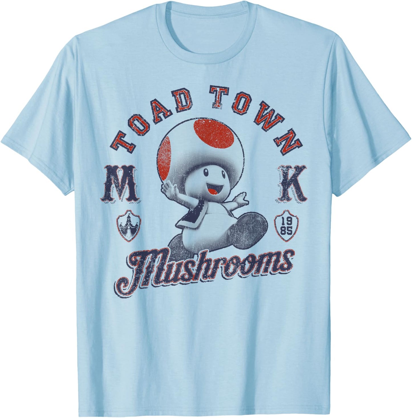 Super Mario Toad Town Mushrooms T-Shirt - T-Shirt | Light Blue