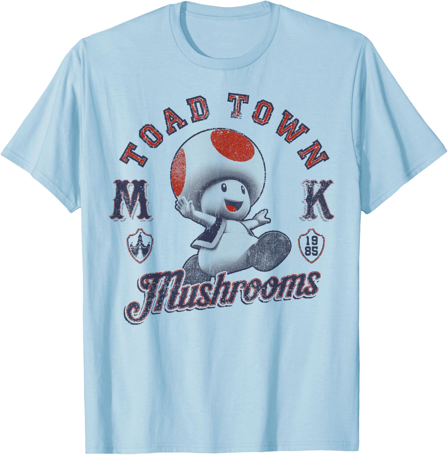 Super Mario Toad Town Mushrooms T-Shirt - T-Shirt | Light Blue