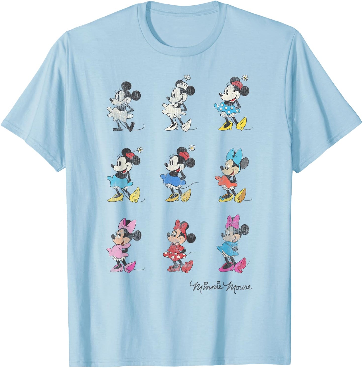 Disney Mickey And Friends Minnie Mouse Through The Years Short Sleeve ,Small T-Shirt - T-Shirt | Light Blue