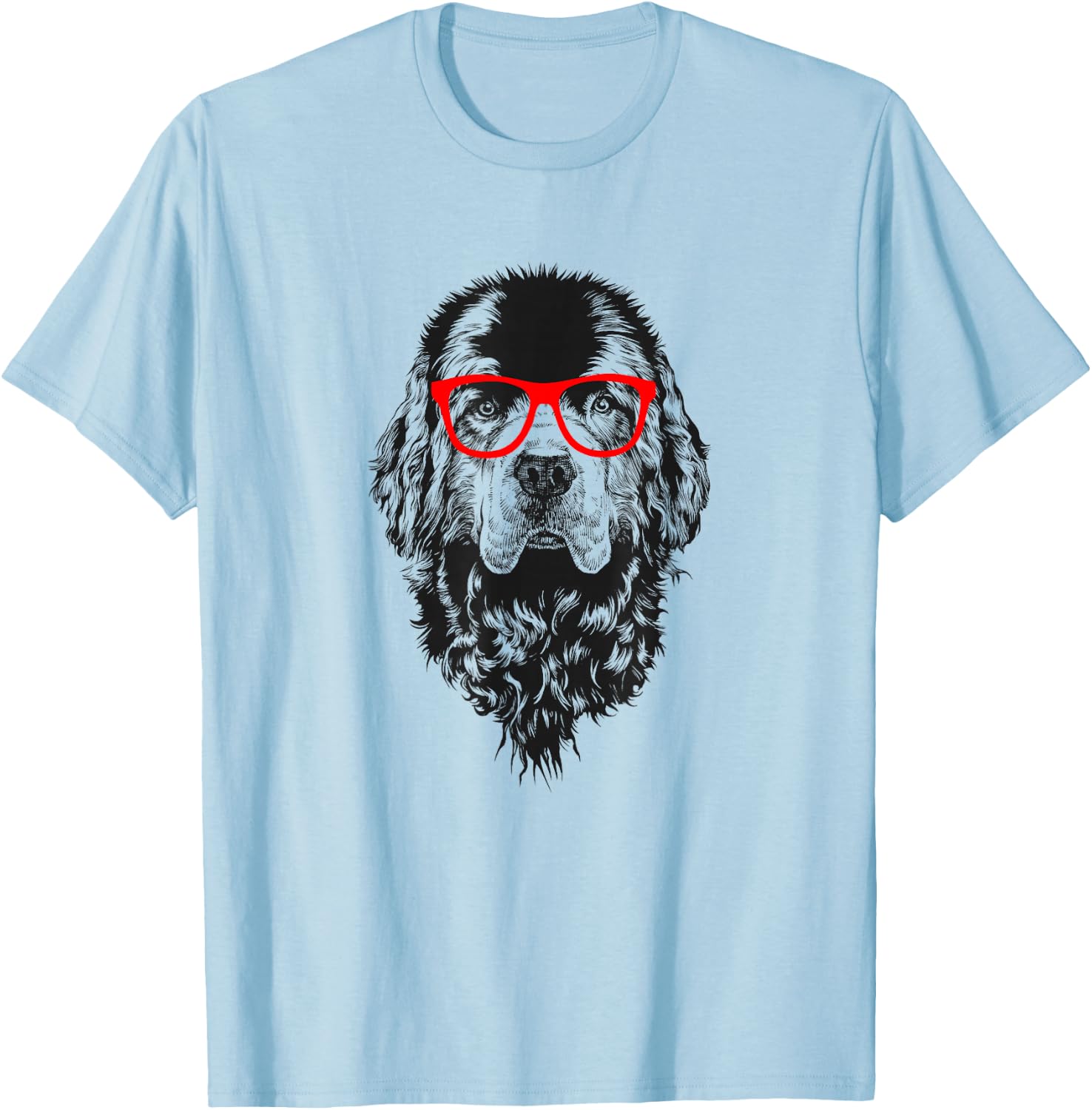 Newfie in Red Glasses Nerd Newfoundland Dog T-Shirt - T-Shirt | Light Blue