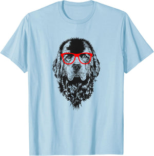 Newfie in Red Glasses Nerd Newfoundland Dog T-Shirt - T-Shirt | Light Blue