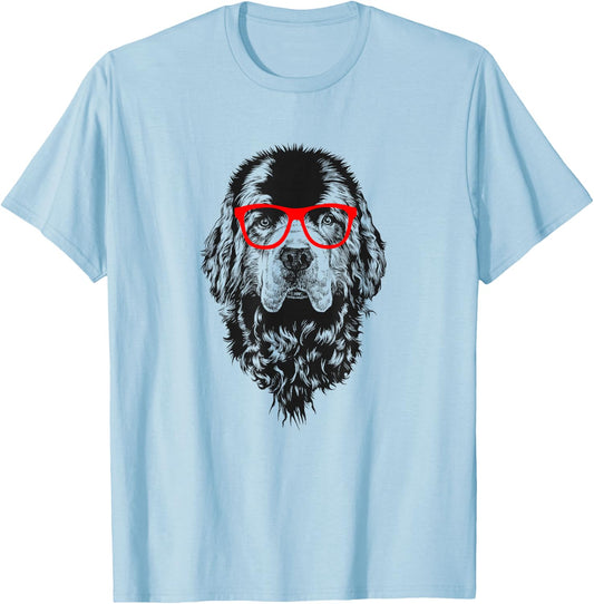 Newfie in Red Glasses Nerd Newfoundland Dog T-Shirt - T-Shirt | Light Blue