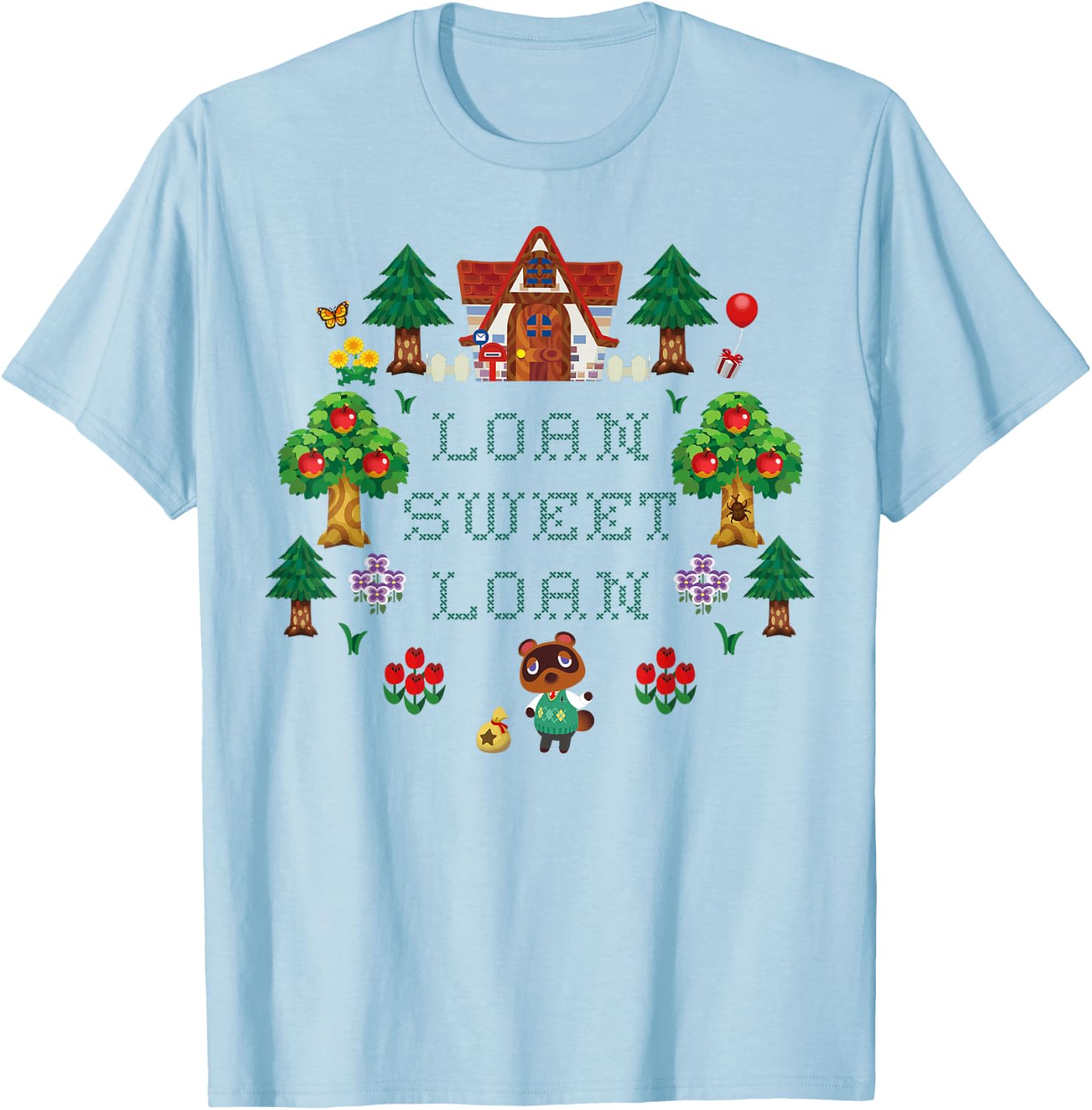 Animal Crossing Loan Sweet Loan Traditional Stitch Logo T-Shirt - T-Shirt | Light Blue