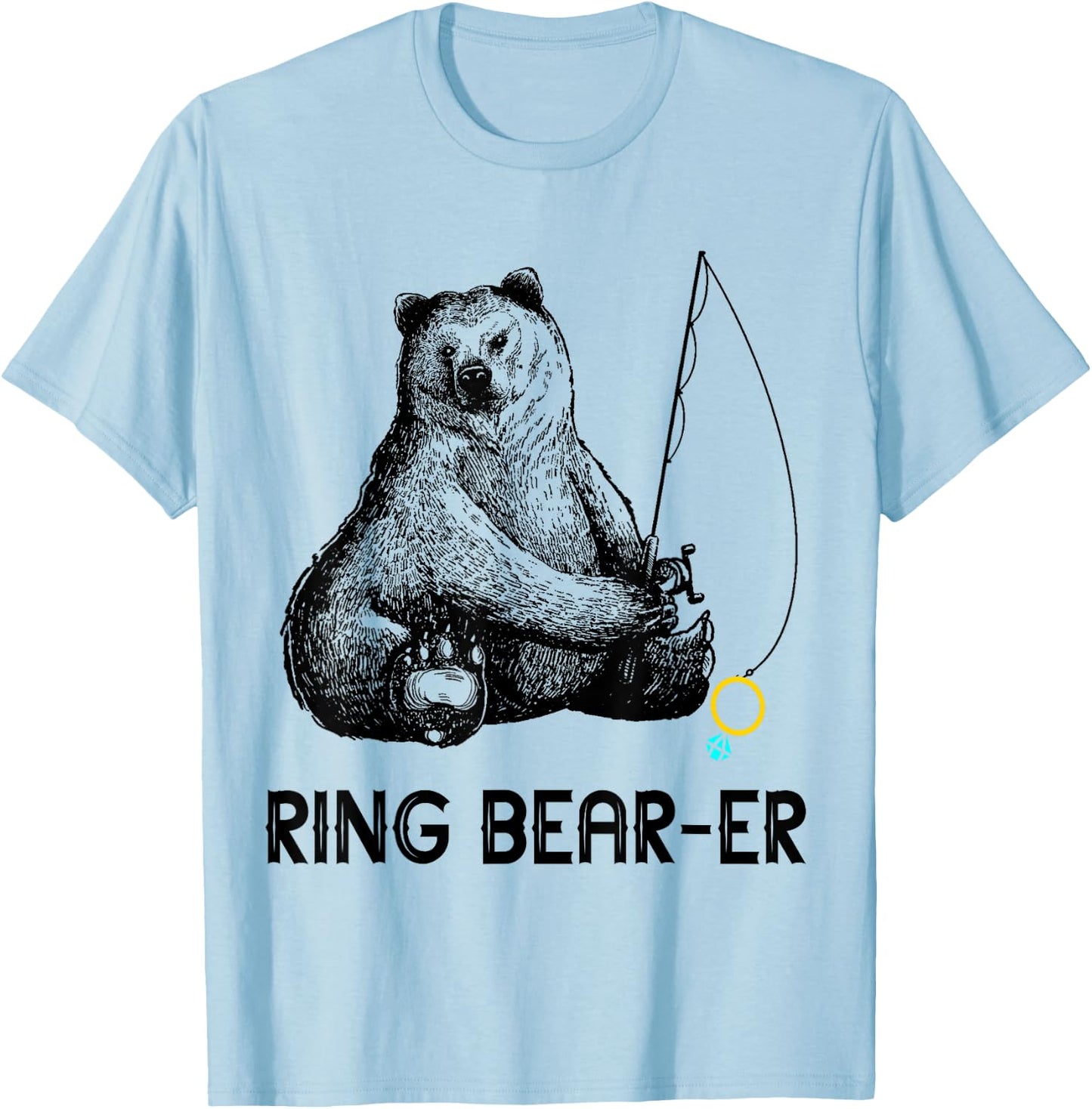 Ring Bearer Bear Fishing Wedding Party Security Ring T-Shirt - T-Shirt | Light Blue