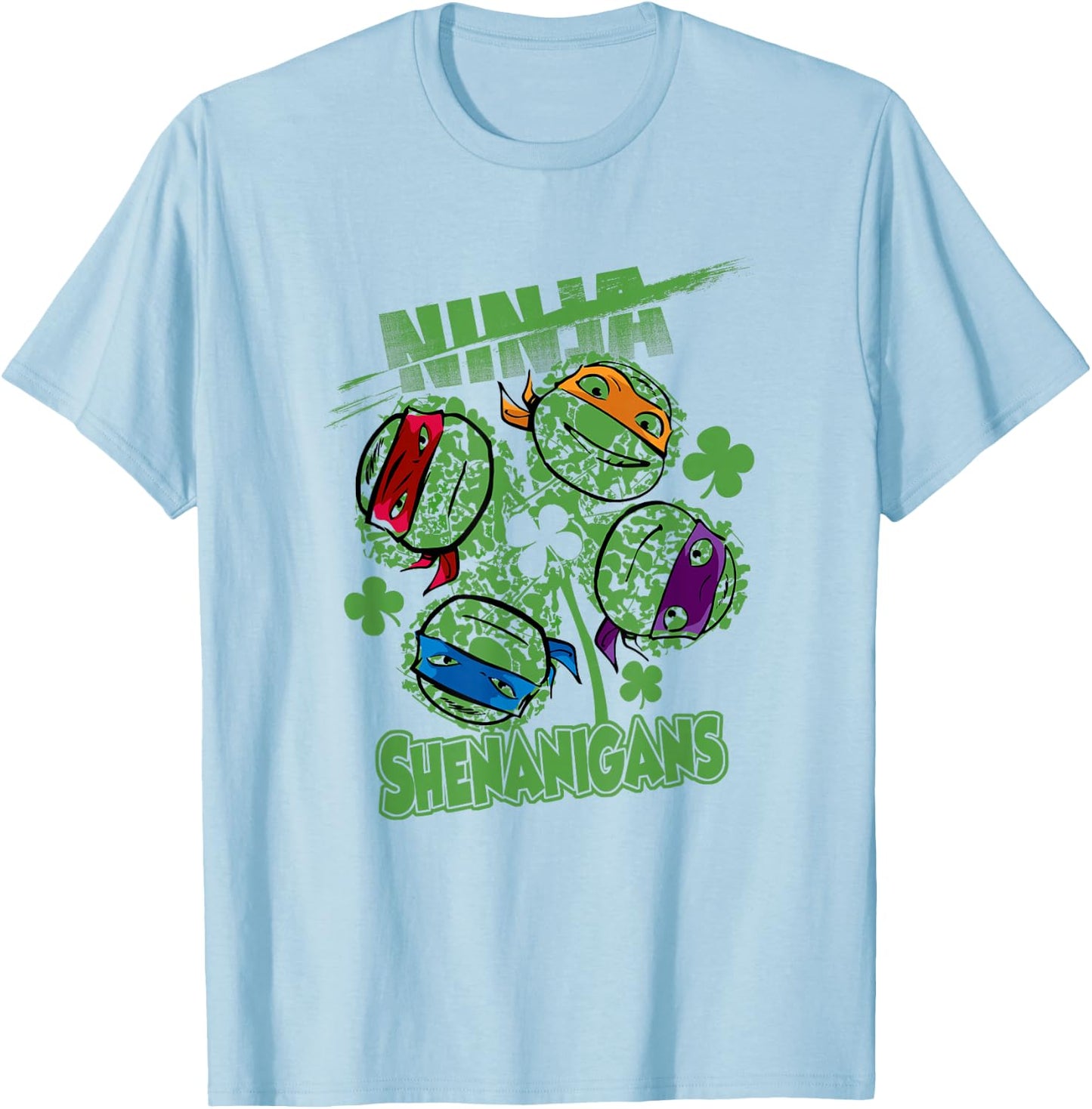 Teenage Mutant Ninja Turtles St. Patrick's Day Clover Faces T-Shirt - T-Shirt | Light Blue