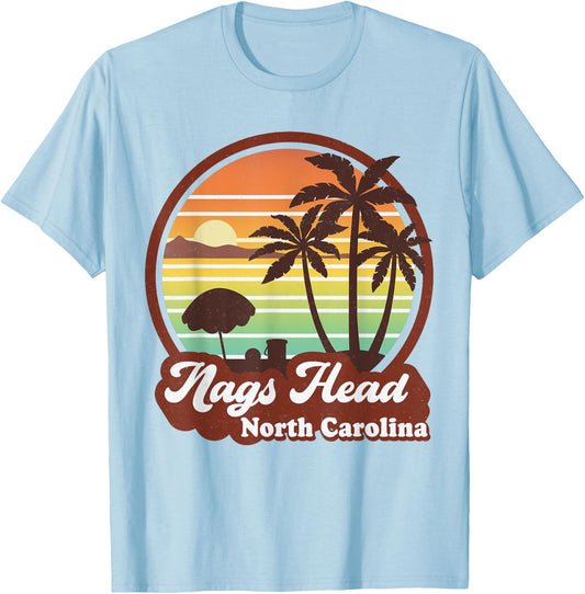 Vintage Nags Head North Carolina NC Retro 70s Beach Souvenir T-Shirt - T-Shirt | Light Blue