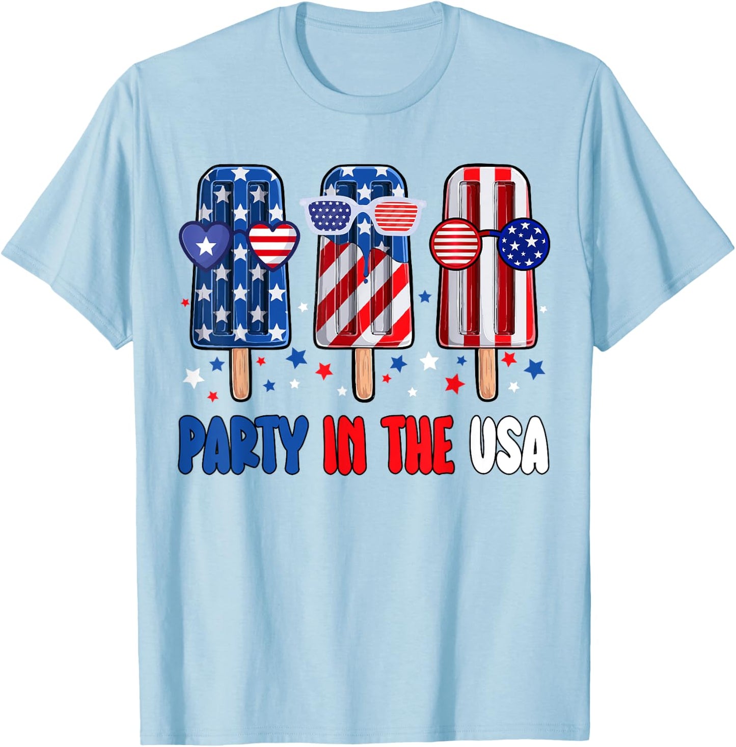 Party In The USA Popsicle American Flag Kids Girls Boys T-Shirt - T-Shirt | Light Blue