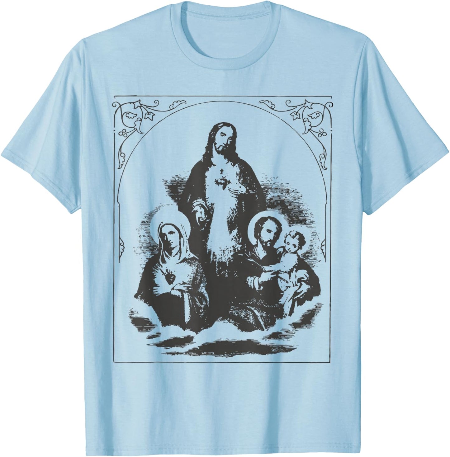 Holy Image Catholic Sagrada Family Familia Joseph Mary Jesus T-Shirt - T-Shirt | Light Blue