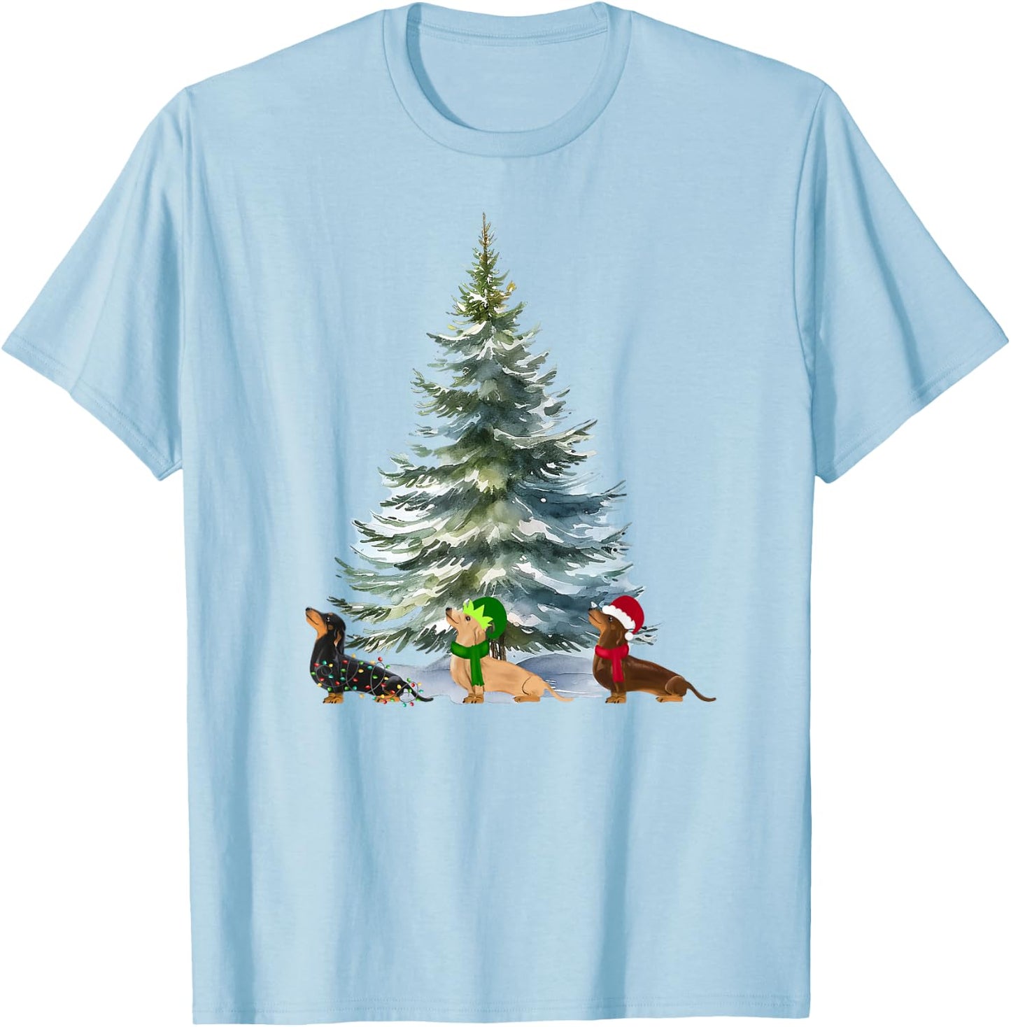 Dachshund Christmas Tree Holiday Funny Wiener Dog Lover Gift T-Shirt - T-Shirt | Light Blue