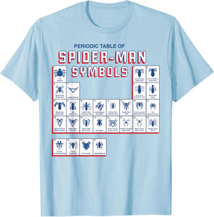 Marvel Spider-Man Periodic Table Of Spider-Man Symbols T-Shirt - T-Shirt | Light Blue