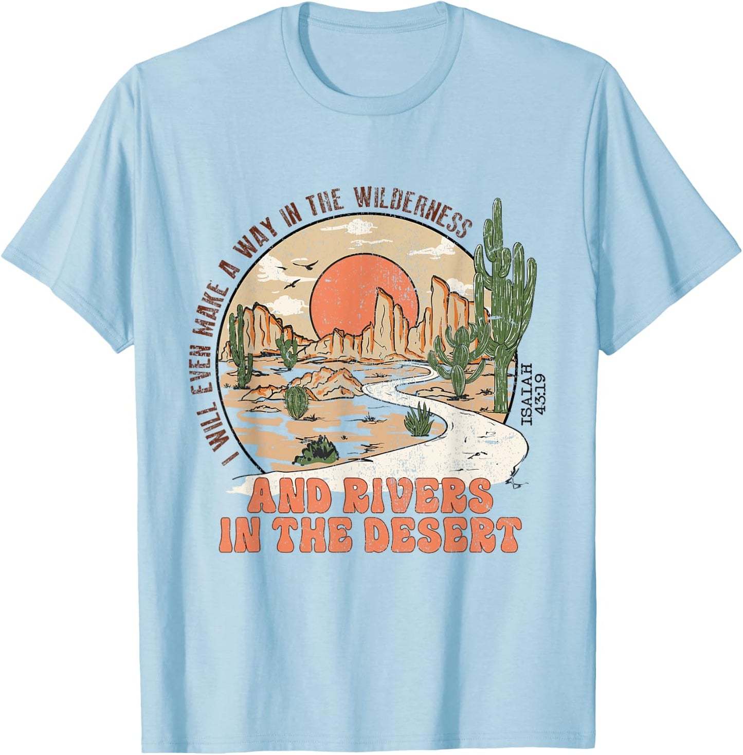 Retro Vintage Isaiah 43:19 I Will Make a Way Christian Jesus T-Shirt - T-Shirt | Light Blue