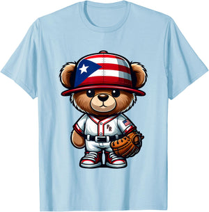 Puerto Rico Baseball Shirt Cute Teddy Bear Boricua Jersey PR T-Shirt - T-Shirt | Light Blue