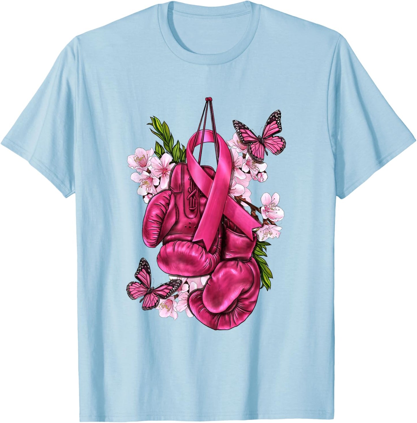 Fight Breast Cancer Awareness Pink Boxing Gloves Pink Ribbon T-Shirt - T-Shirt | Light Blue