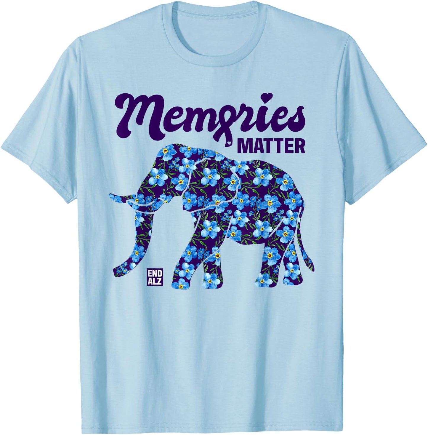 Alzheimer's Awareness Myosotis Forget me not Flower Elephant T-Shirt - T-Shirt | Light Blue