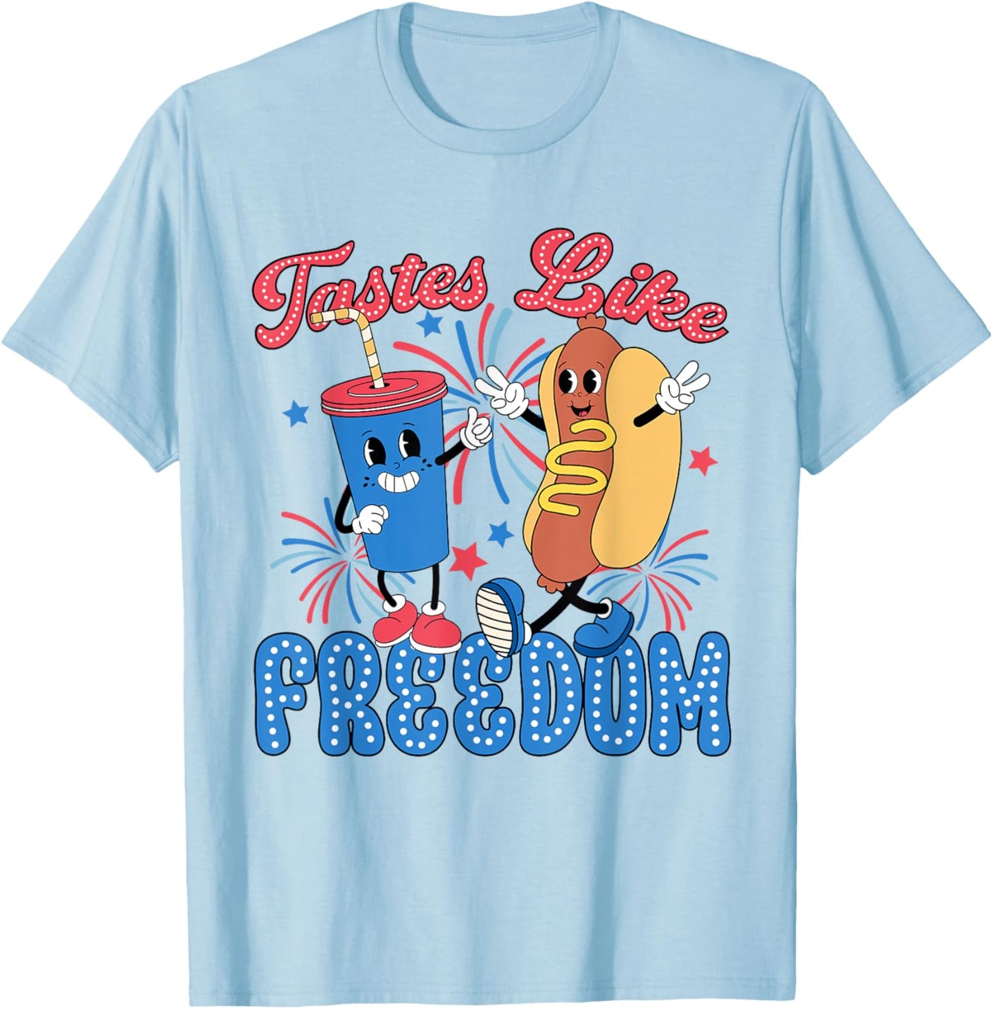 Retro Tastes Like Freedom July 4th US America Hotdog Women Kids Men T-Shirt - T-Shirt | Light Blue