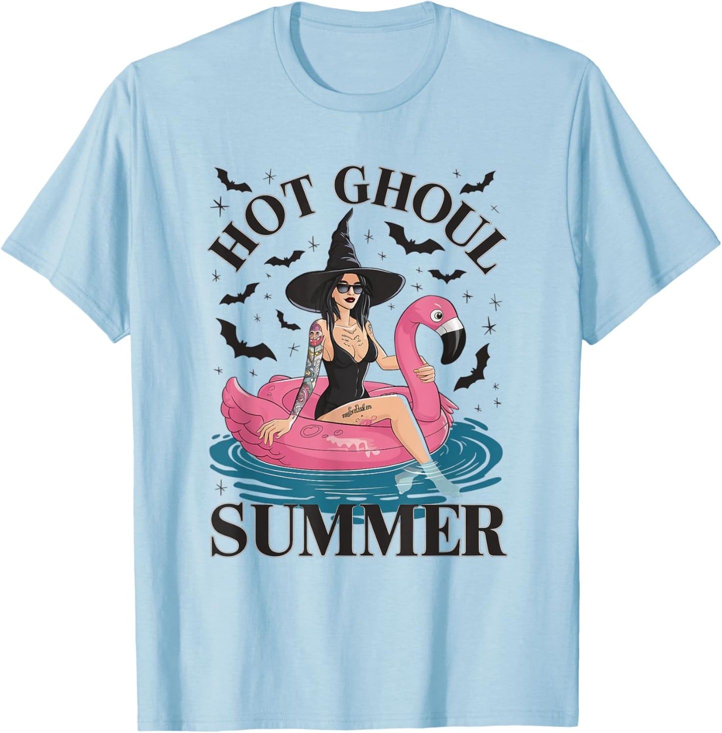 Hot Ghoul Summer Funny Witch Gothic Spooky Retro Halloween T-Shirt - T-Shirt | Light Blue