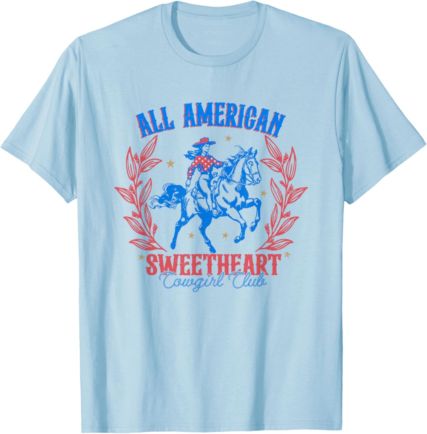 All American Cowgirl Sweetheart Club 4th Of July Western T-Shirt - T-Shirt | Light Blue