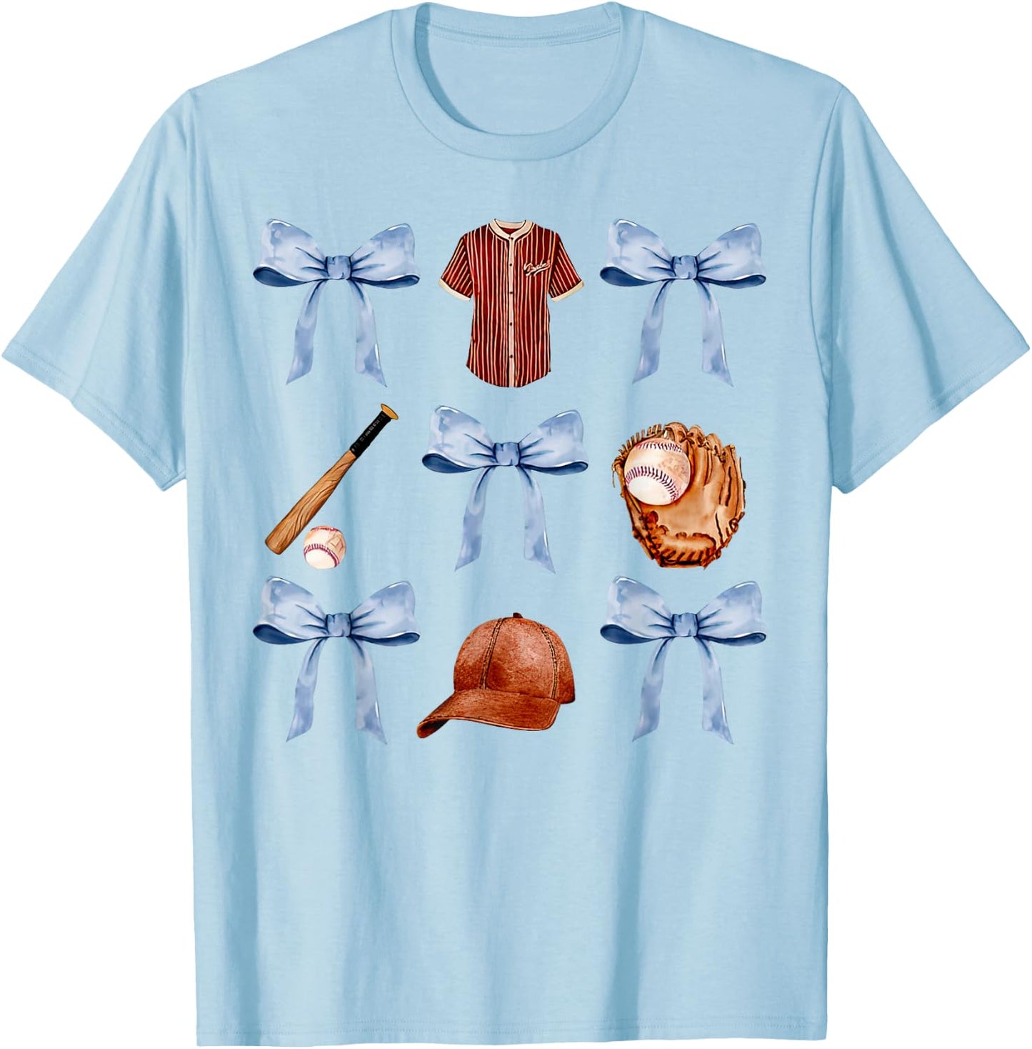 Baseball Coquette Bow Mothers Day Baseball Mama T-Shirt - T-Shirt | Light Blue