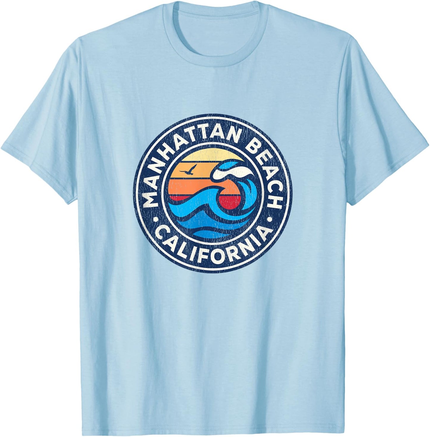 Manhattan Beach California CA Vintage Nautical Waves Design T-Shirt - T-Shirt | Light Blue