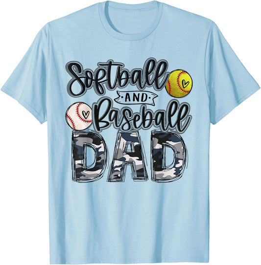 Baseball And Softball Dad of Both Softball Dad Baseball Dad T-Shirt - T-Shirt | Light Blue