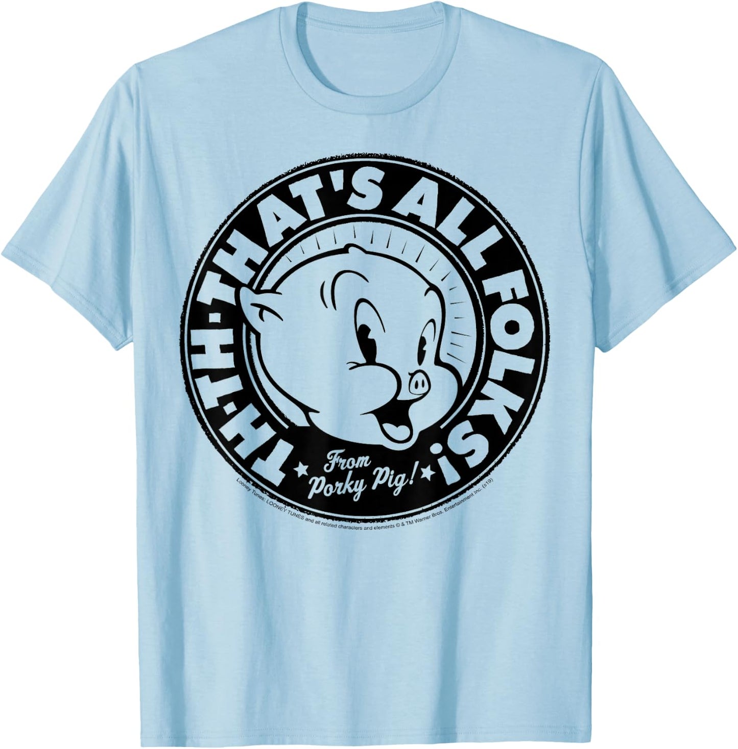 Looney Tunes Porky Pig Th-Th-That's All Folks T-Shirt - T-Shirt | Light Blue