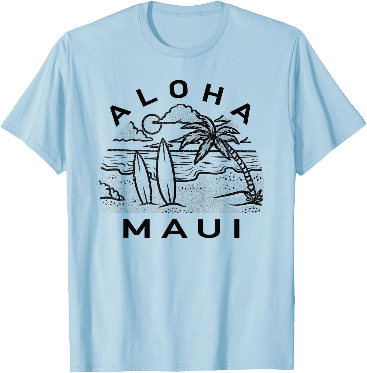 Aloha Maui Hawaii Hawaiian Island Palm Tree Surfboard Beach Men Women Kids T-Shirt - T-Shirt | Light Blue