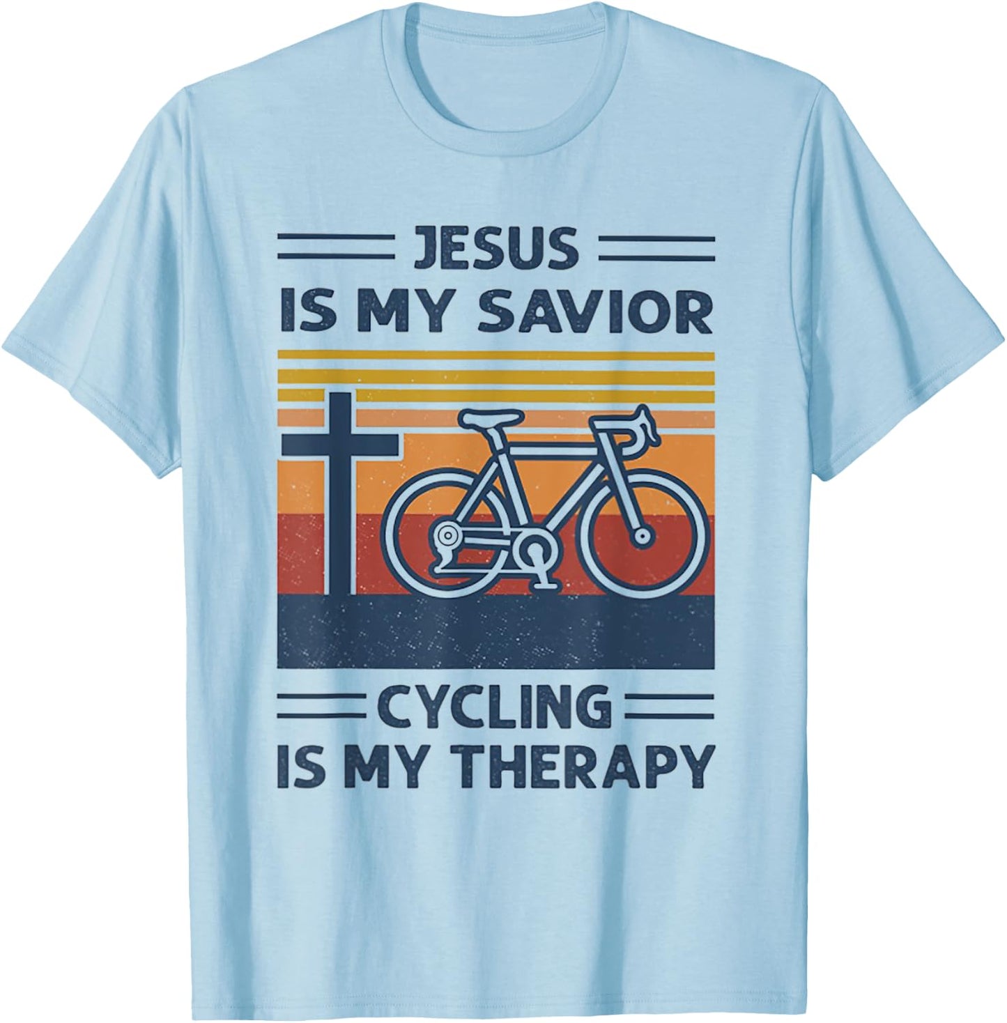Jesus Is My Savior Cycling Is My Therapy Retro Vintage T-Shirt - T-Shirt | Light Blue