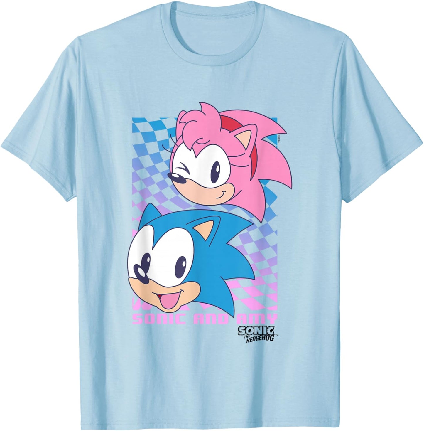 Sonic The Hedgehog Sonic & Amy Big Faces Cute Retro Poster T-Shirt - T-Shirt | Light Blue