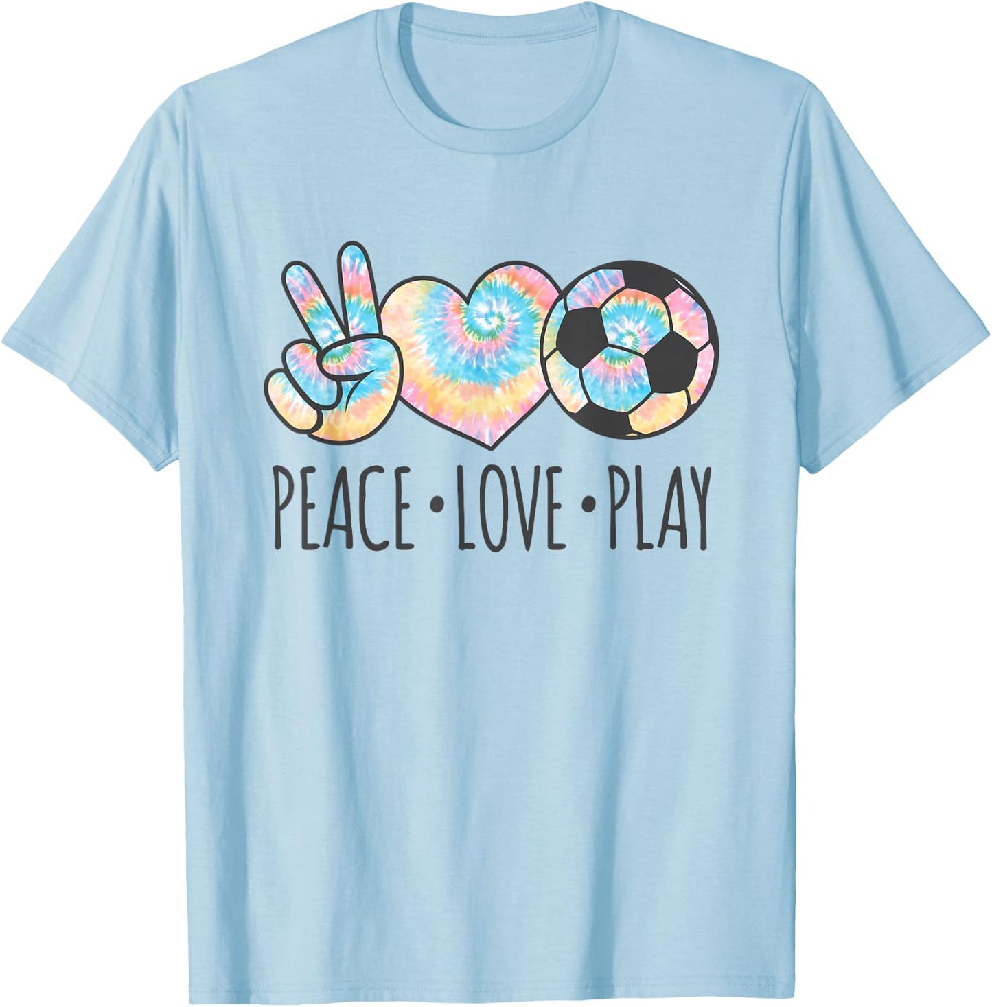 Tie Dye Soccer for Teen Girls | Peace Love Play T-Shirt - T-Shirt | Light Blue