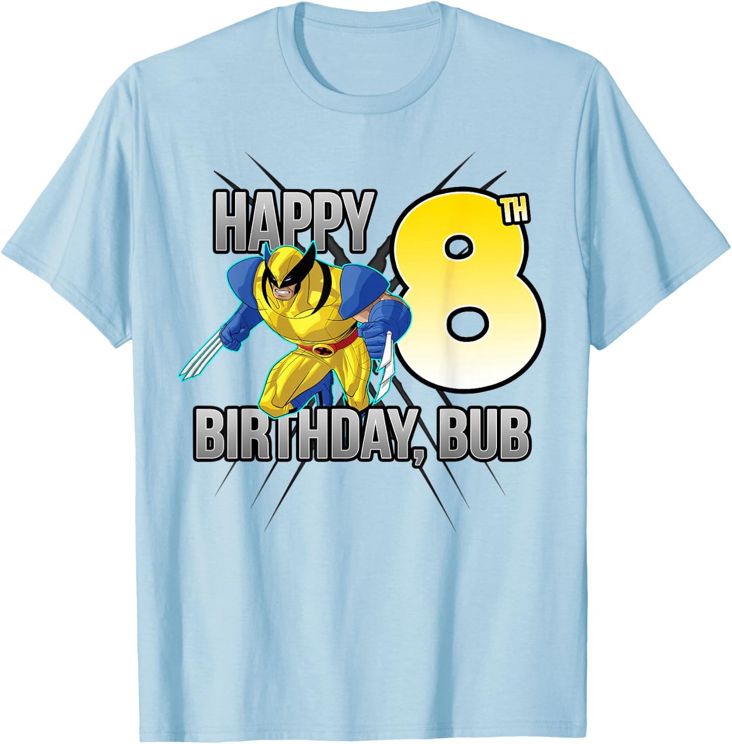 Marvel X-Men Wolverine Happy 8th Birthday Bub T-Shirt - T-Shirt | Light Blue