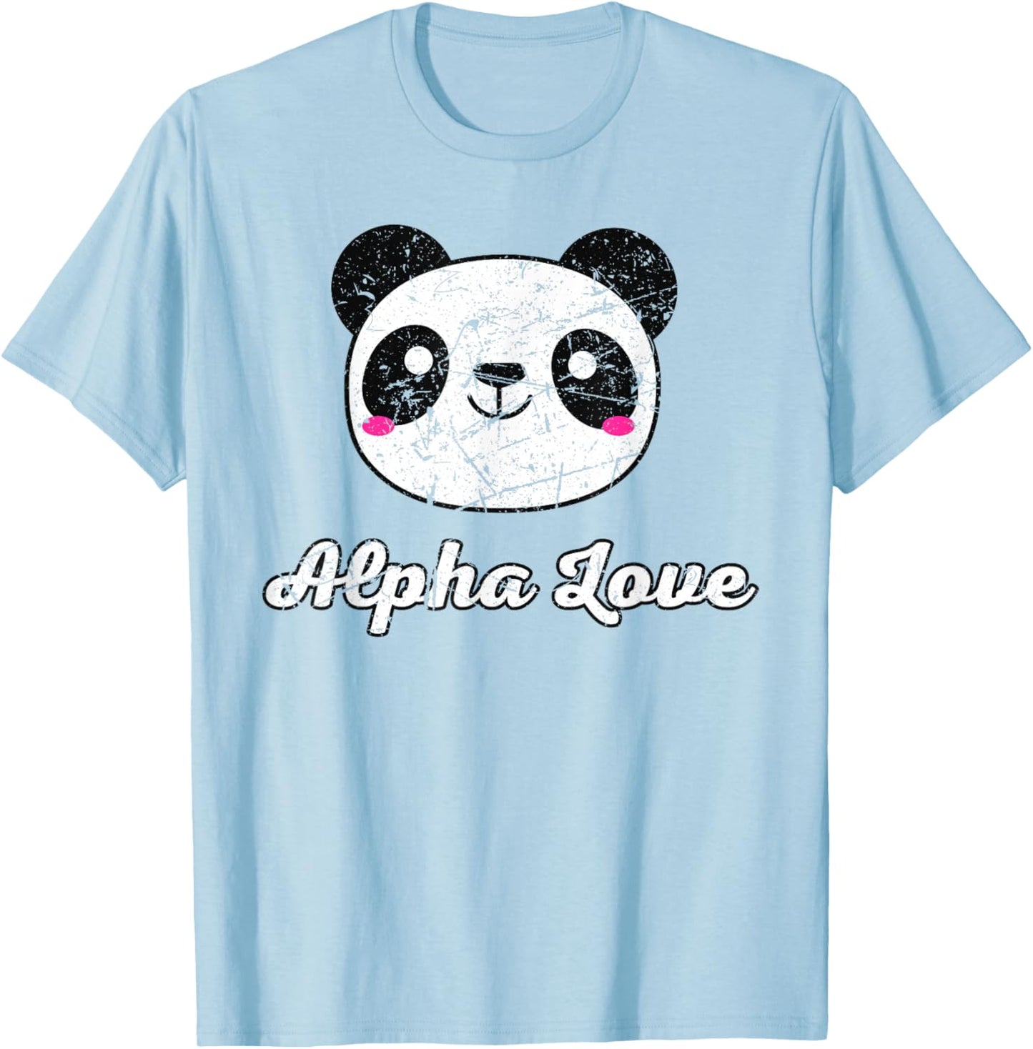 Alpha Love AOII Panda Bear Cute Kawaii O Pi Distressed T-Shirt - T-Shirt | Light Blue